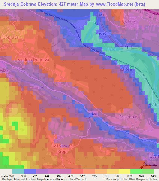 Srednja Dobrava,Slovenia Elevation Map