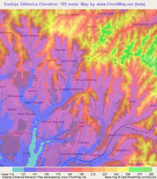 Srednja Diklenica,Croatia Elevation Map