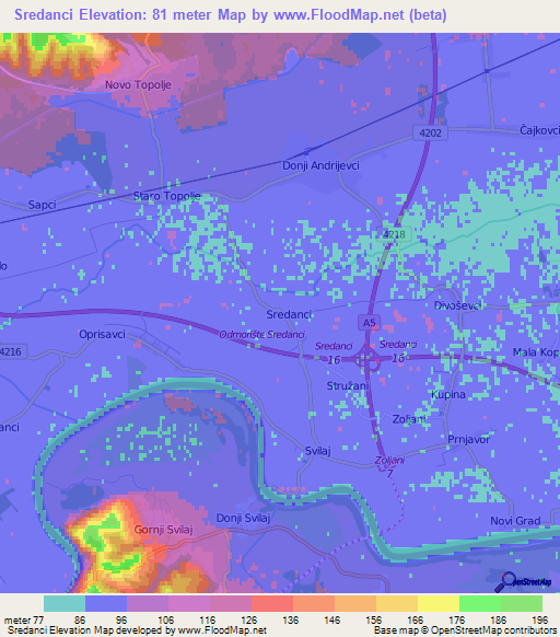 Sredanci,Croatia Elevation Map