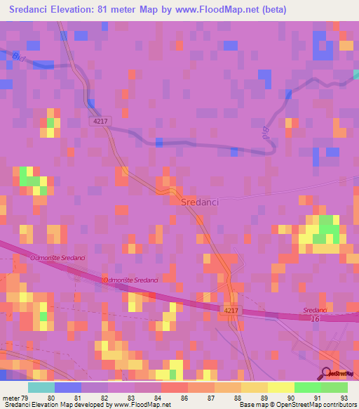 Sredanci,Croatia Elevation Map