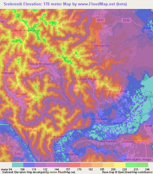 Srebrenik,Croatia Elevation Map