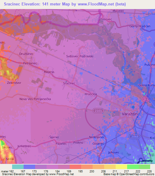 Sracinec,Croatia Elevation Map