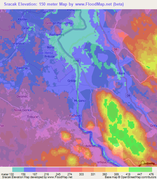 Sracak,Croatia Elevation Map