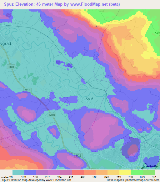 Spuz,Montenegro Elevation Map