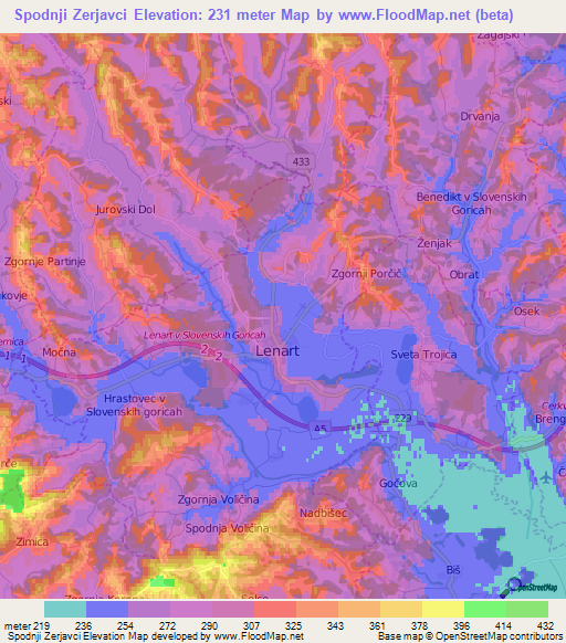 Spodnji Zerjavci,Slovenia Elevation Map