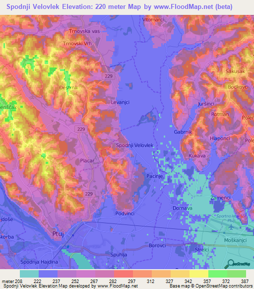 Spodnji Velovlek,Slovenia Elevation Map