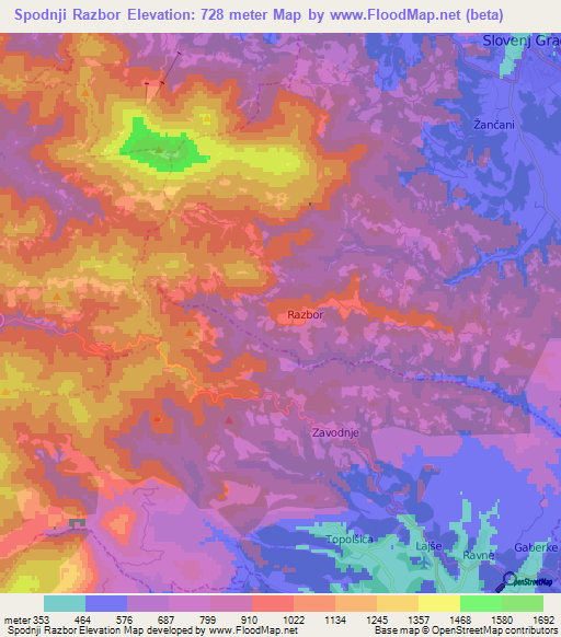 Spodnji Razbor,Slovenia Elevation Map