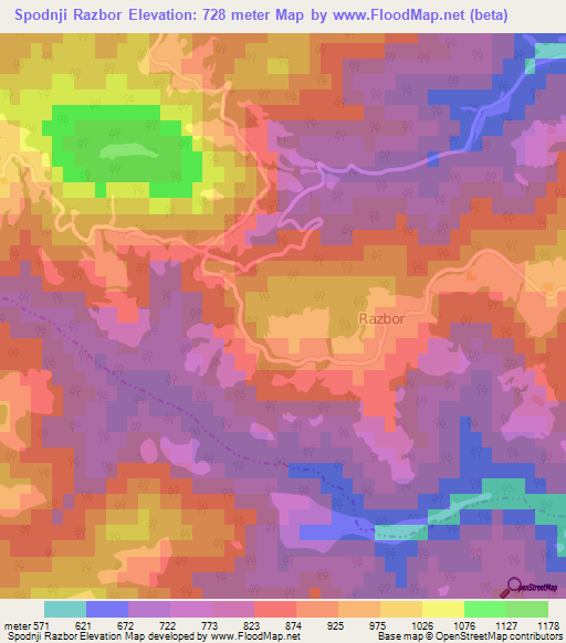 Spodnji Razbor,Slovenia Elevation Map