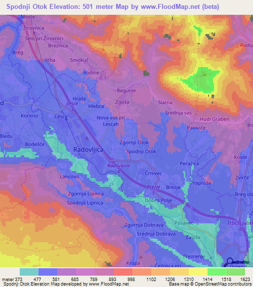 Spodnji Otok,Slovenia Elevation Map