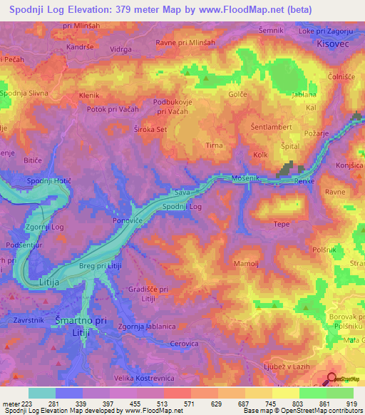 Spodnji Log,Slovenia Elevation Map