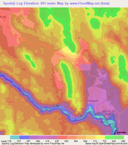 Spodnji Log,Slovenia Elevation Map