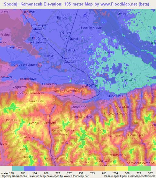 Spodnji Kamenscak,Slovenia Elevation Map