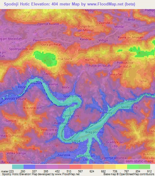 Spodnji Hotic,Slovenia Elevation Map