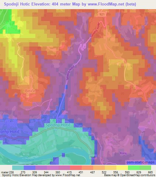 Spodnji Hotic,Slovenia Elevation Map