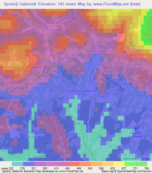 Spodnji Gabernik,Slovenia Elevation Map