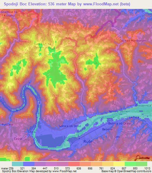 Spodnji Boc,Slovenia Elevation Map