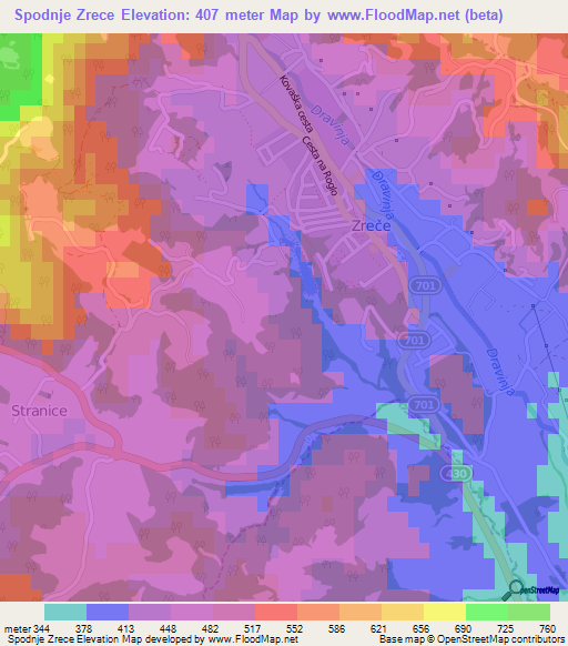 Spodnje Zrece,Slovenia Elevation Map