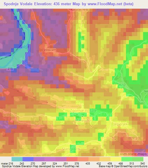 Spodnje Vodale,Slovenia Elevation Map