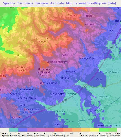 Spodnje Prebukovje,Slovenia Elevation Map