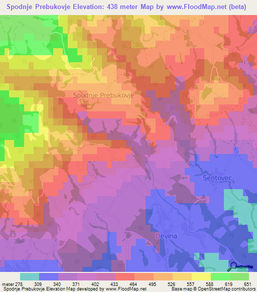 Spodnje Prebukovje,Slovenia Elevation Map