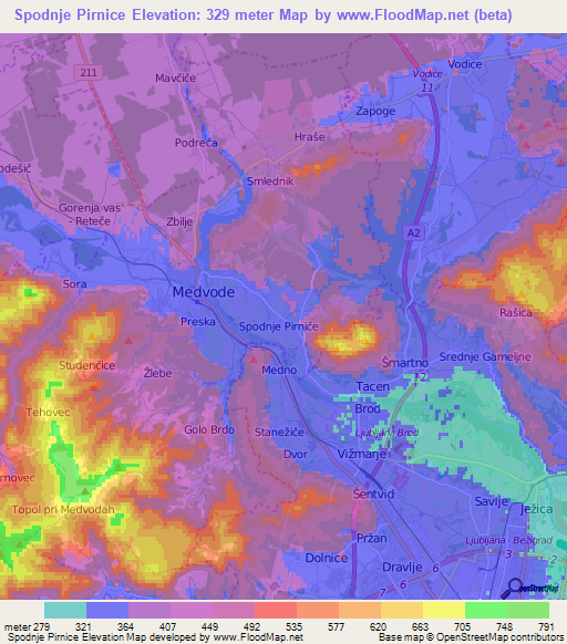 Spodnje Pirnice,Slovenia Elevation Map