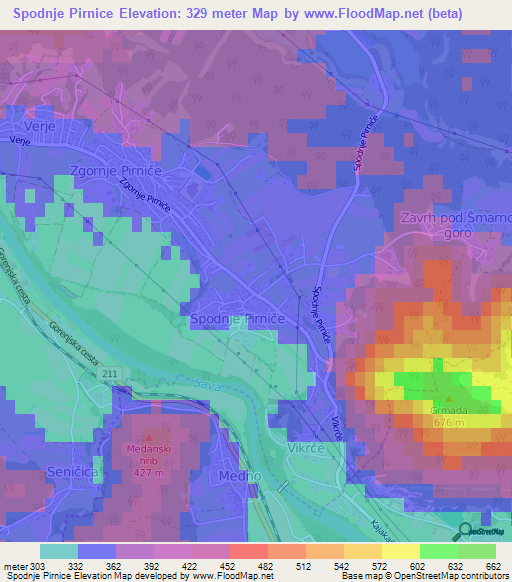 Spodnje Pirnice,Slovenia Elevation Map