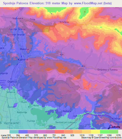 Spodnje Palovce,Slovenia Elevation Map