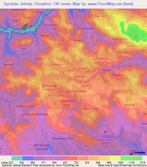 Spodnje Jelenje,Slovenia Elevation Map