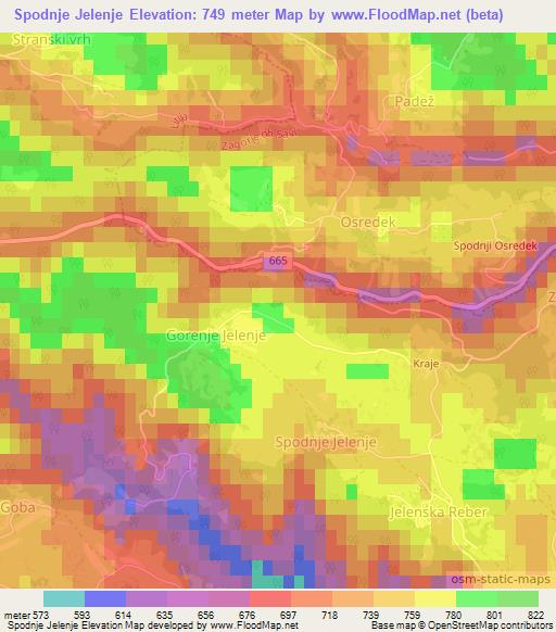 Spodnje Jelenje,Slovenia Elevation Map