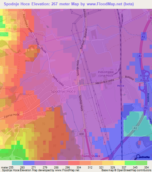 Spodnje Hoce,Slovenia Elevation Map