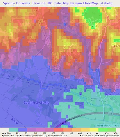 Spodnje Grusovlje,Slovenia Elevation Map