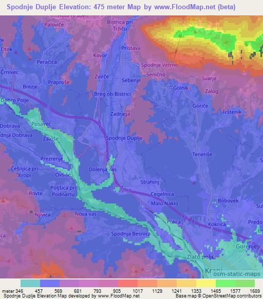 Spodnje Duplje,Slovenia Elevation Map