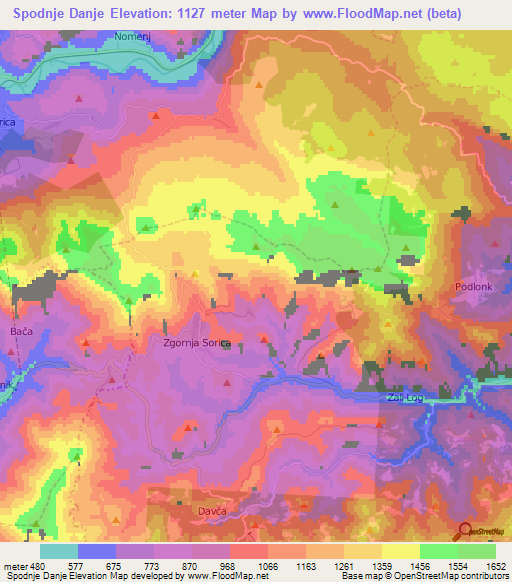 Spodnje Danje,Slovenia Elevation Map