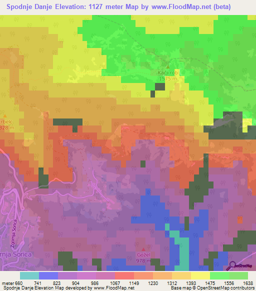 Spodnje Danje,Slovenia Elevation Map