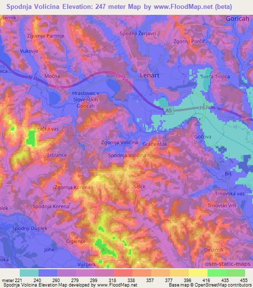 Spodnja Volicina,Slovenia Elevation Map