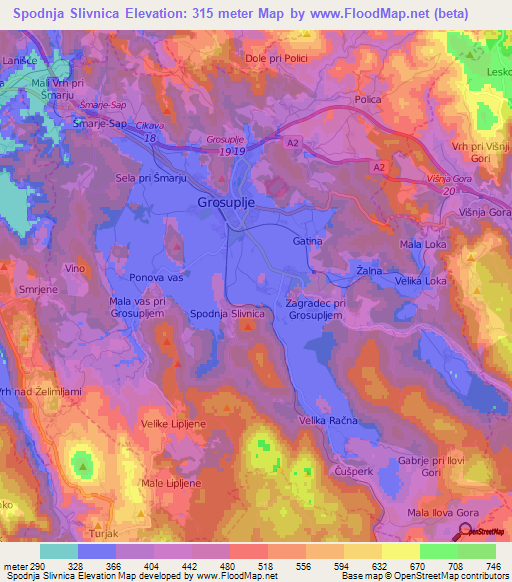 Spodnja Slivnica,Slovenia Elevation Map