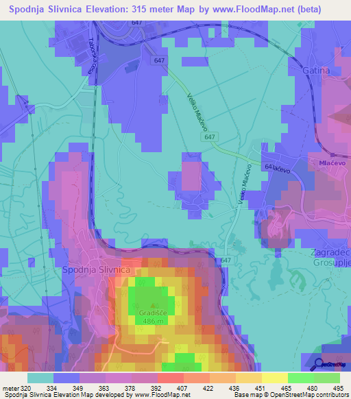 Spodnja Slivnica,Slovenia Elevation Map