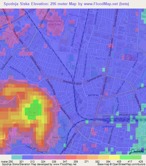 Spodnja Siska,Slovenia Elevation Map