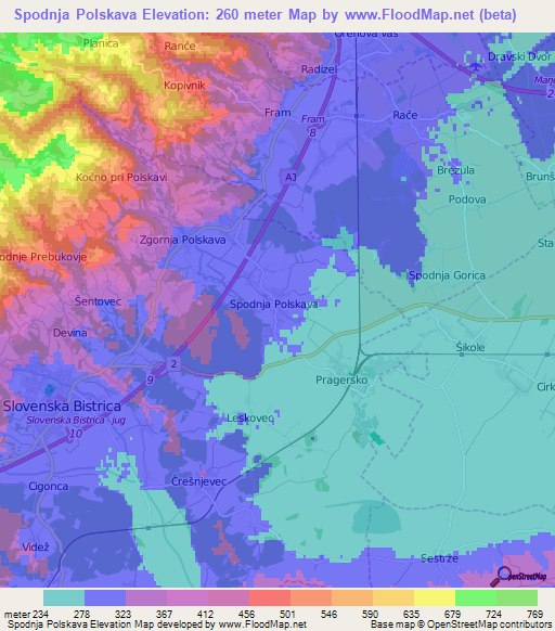 Spodnja Polskava,Slovenia Elevation Map