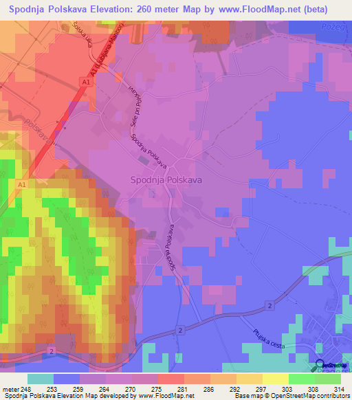 Spodnja Polskava,Slovenia Elevation Map