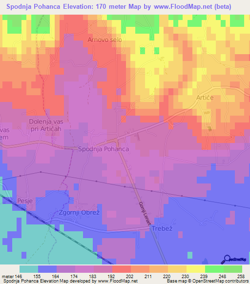 Spodnja Pohanca,Slovenia Elevation Map