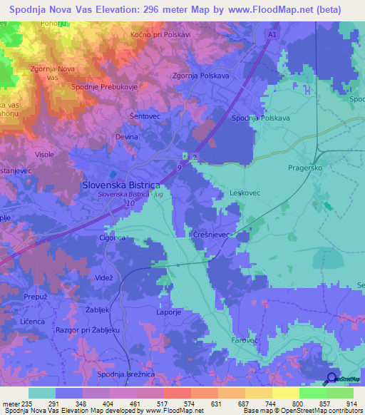 Spodnja Nova Vas,Slovenia Elevation Map