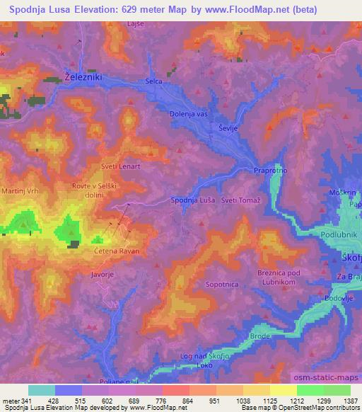 Spodnja Lusa,Slovenia Elevation Map