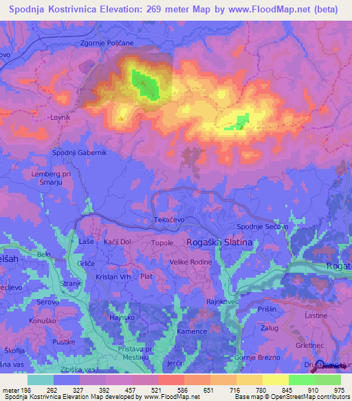 Spodnja Kostrivnica,Slovenia Elevation Map