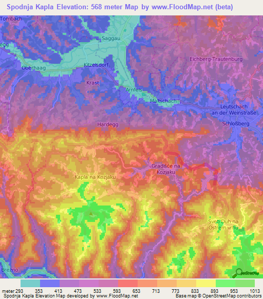 Spodnja Kapla,Slovenia Elevation Map