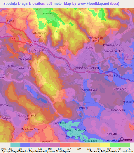 Spodnja Draga,Slovenia Elevation Map