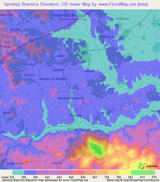 Spodnja Breznica,Slovenia Elevation Map