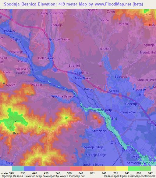 Spodnja Besnica,Slovenia Elevation Map