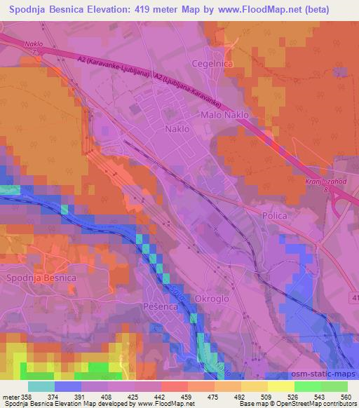 Spodnja Besnica,Slovenia Elevation Map