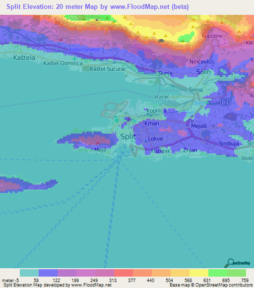 Split,Croatia Elevation Map